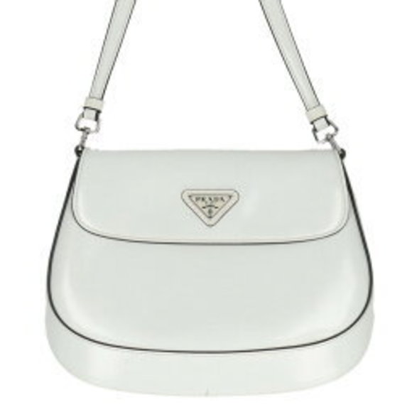 Prada Cleo Triangle Brushed Leather Shoulder Bag White - Picture 1 of 5